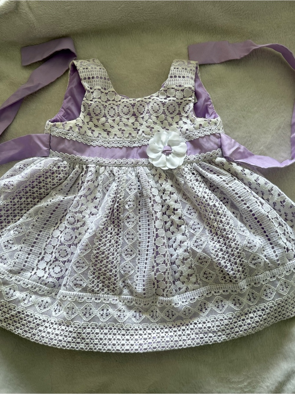 Jona Michelle Lavender and White Lace Flower Sash Dress